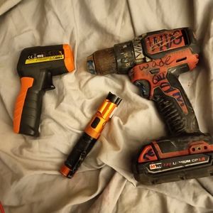 18 volt Milwaukee drill Klein light with laser and Klein temp gun